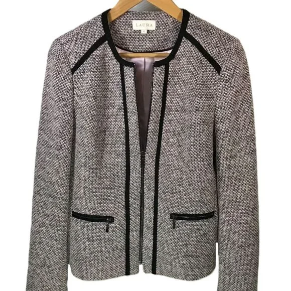 Laura Bouclé Chanel‑Style Zip Front Blazer – Size 4 - Pink Black Grey White - Picture 4 of 11